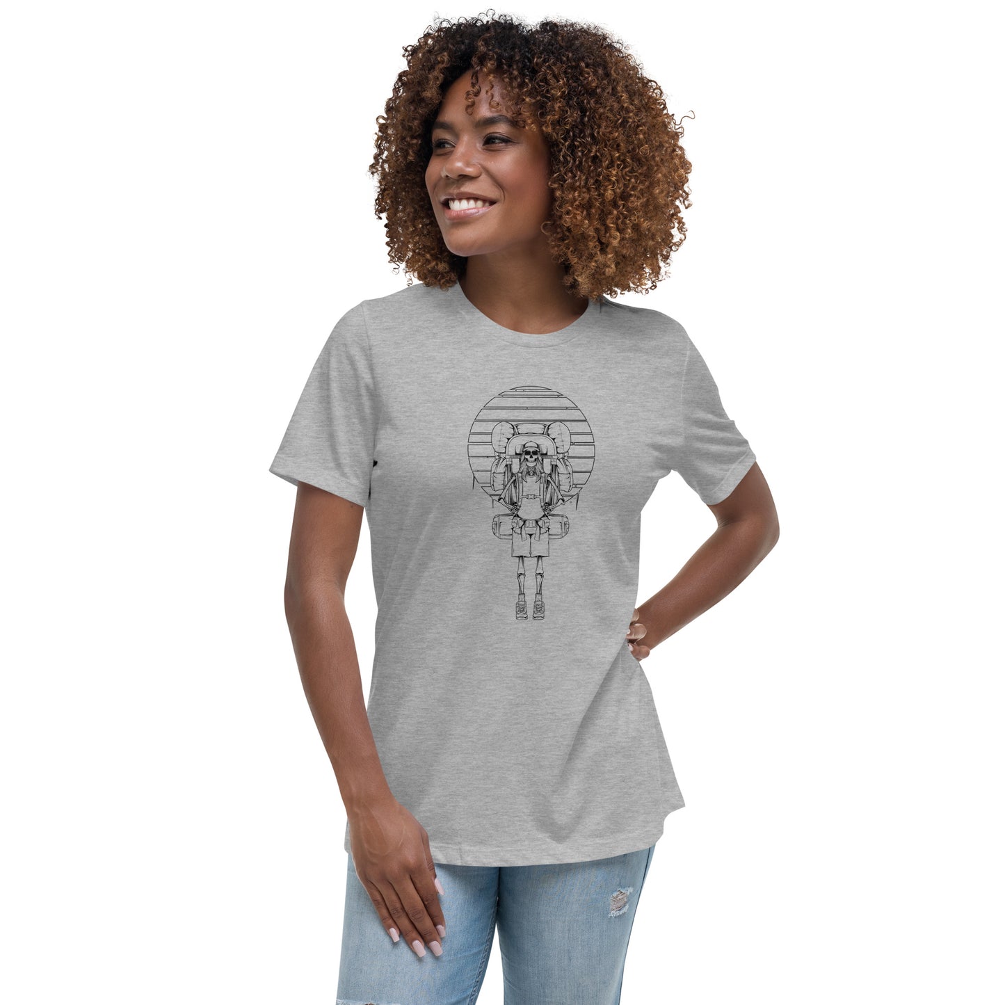 SKELLIES Women's Graphic T-shirt - Skeleton Hiking T-shirt Line Print, Relaxed Fit, Casual Wear