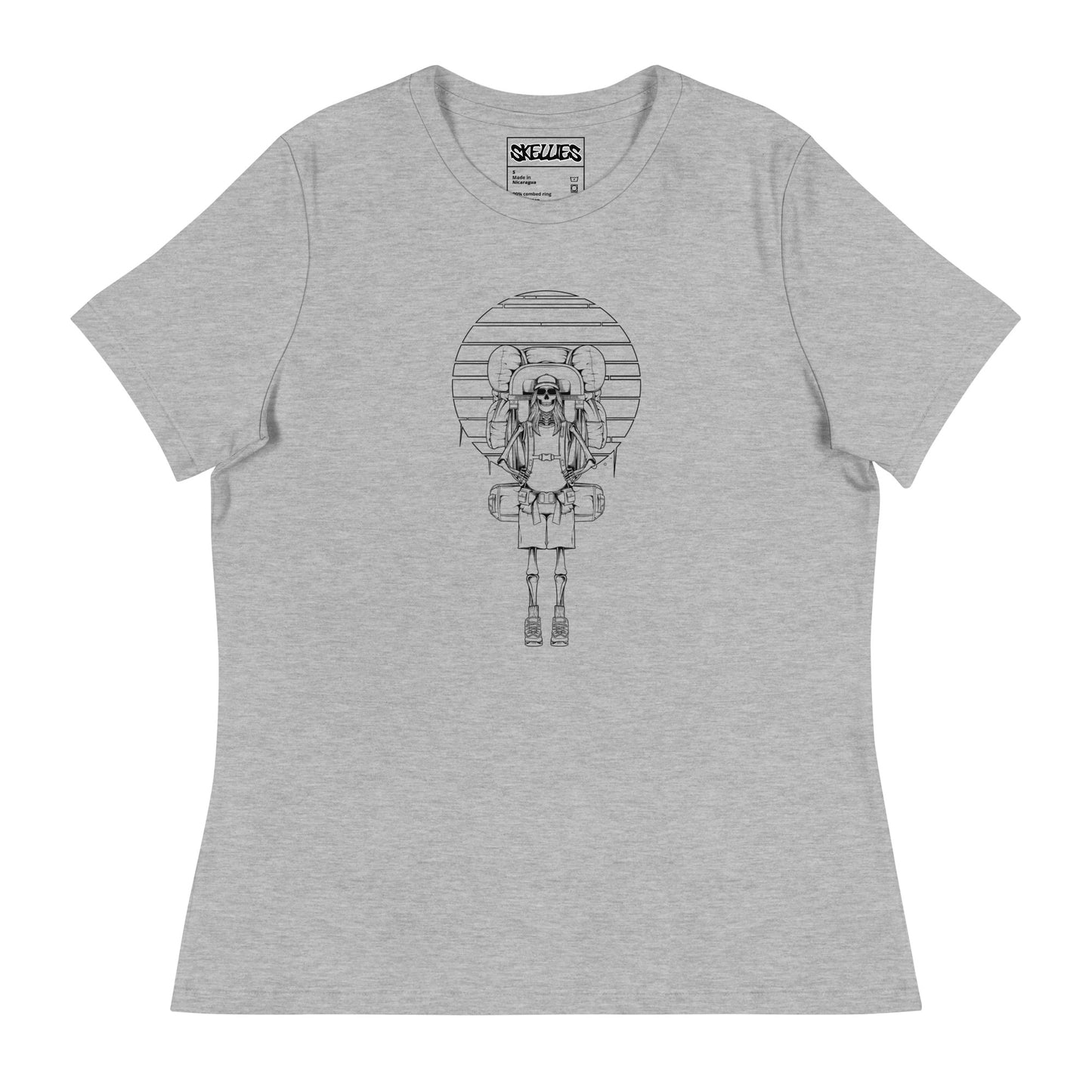 SKELLIES Women's Graphic T-shirt - Skeleton Hiking T-shirt Line Print, Relaxed Fit, Casual Wear