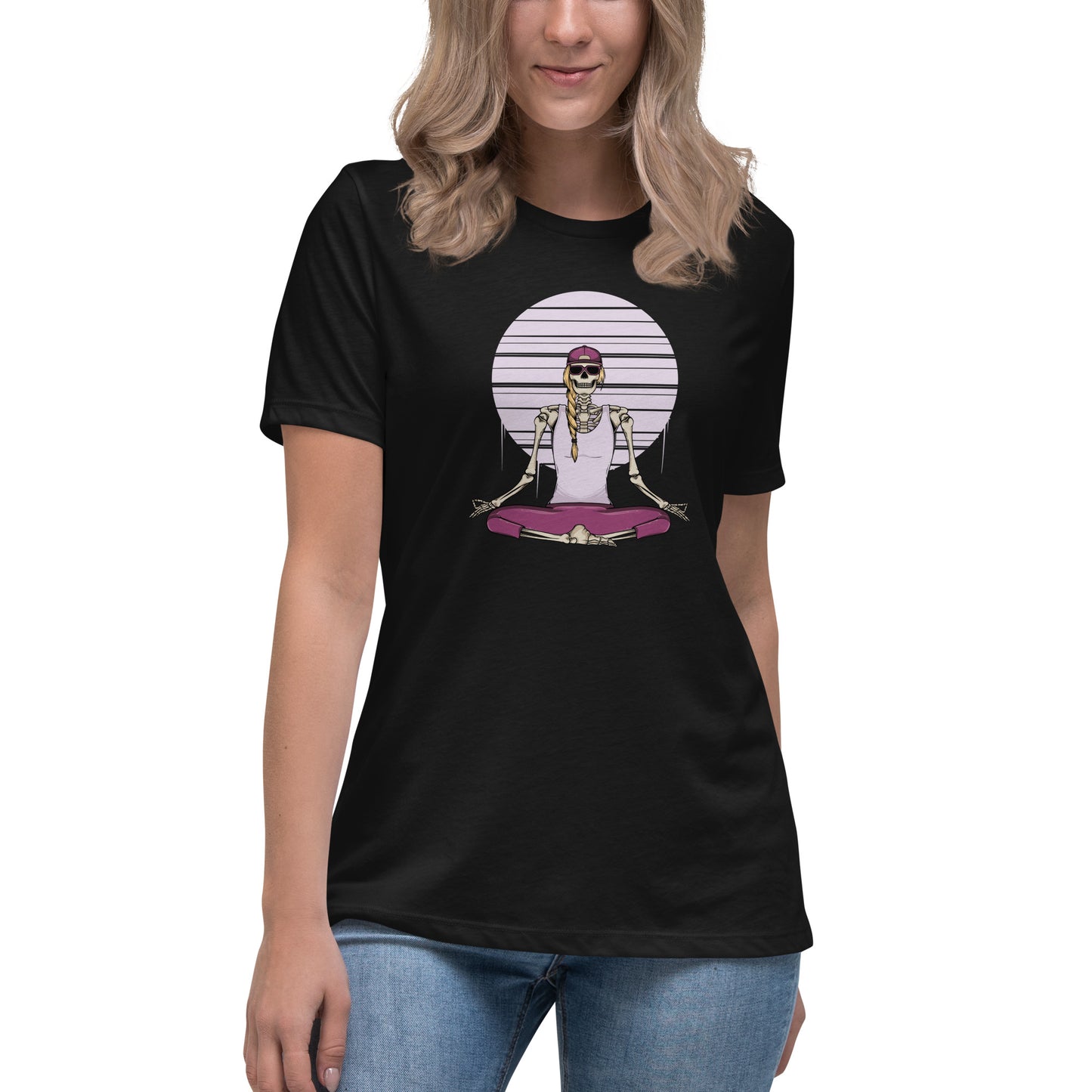 SKELLIES Women's Graphic T-shirt - Skeleton Yoga T-shirt Print, Relaxed Fit, Casual Wear