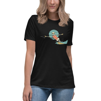 SKELLIES Women's Graphic T-shirt - Skeleton Water Skiing Cut T-shirt Print, Relaxed Fit, Casual Wear