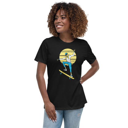 SKELLIES Women's Graphic T-shirt - Skeleton Skateboarding T-shirt Print, Relaxed Fit, Casual Wear