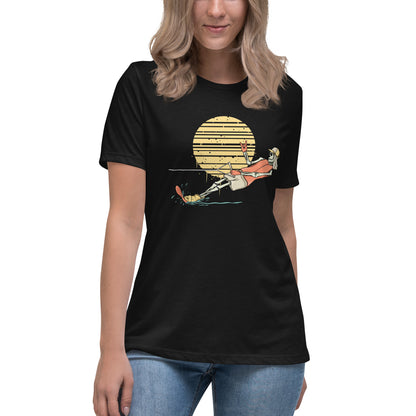 SKELLIES Women's Graphic T-shirt - Skeleton Water Skiing T-shirt Print, Relaxed Fit, Casual Wear