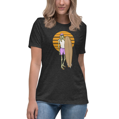 SKELLIES Women's Graphic T-shirt - Skeleton Surfing T-shirt Print, Relaxed Fit, Casual Wear