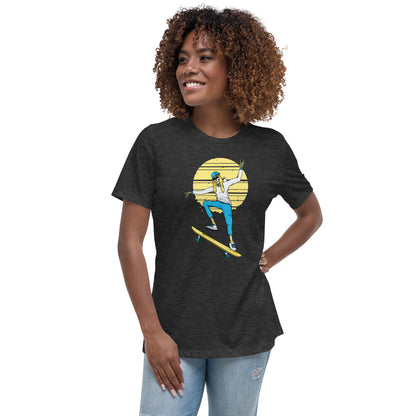 SKELLIES Women's Graphic T-shirt - Skeleton Skateboarding T-shirt Print, Relaxed Fit, Casual Wear