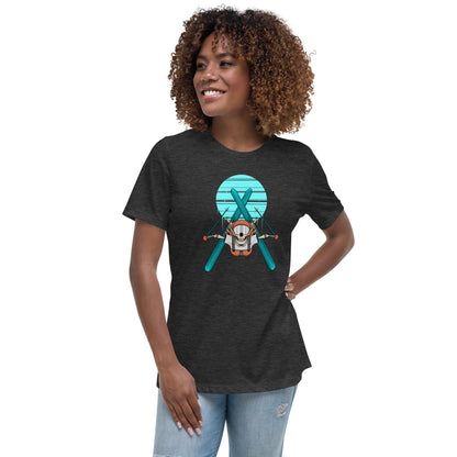 SKELLIES Women's Graphic T-shirt - Skeleton Skiing Flip T-shirt Print, Relaxed Fit, Casual Wear