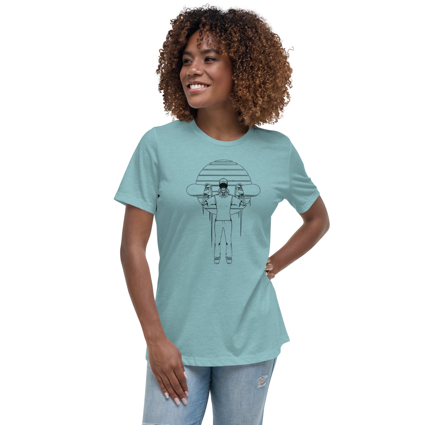 SKELLIES Women's Graphic T-shirt - Skeleton Snowboarding T-shirt Line Print, Relaxed Fit, Casual Wear