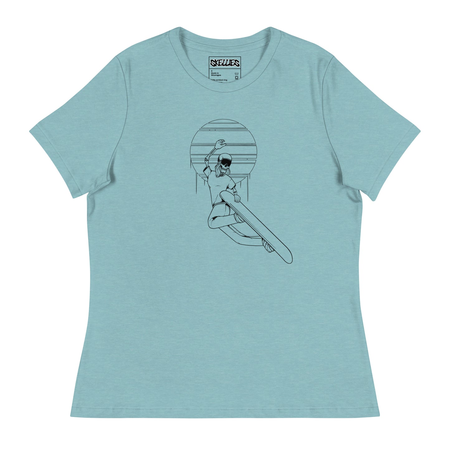 SKELLIES Women's Graphic T-shirt - Skeleton Snowboarding Grab T-shirt Line Print, Relaxed Fit, Casual Wear