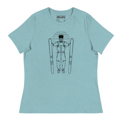 SKELLIES Women's Graphic T-shirt - Skeleton Skiing T-shirt Line Print, Relaxed Fit, Casual Wear