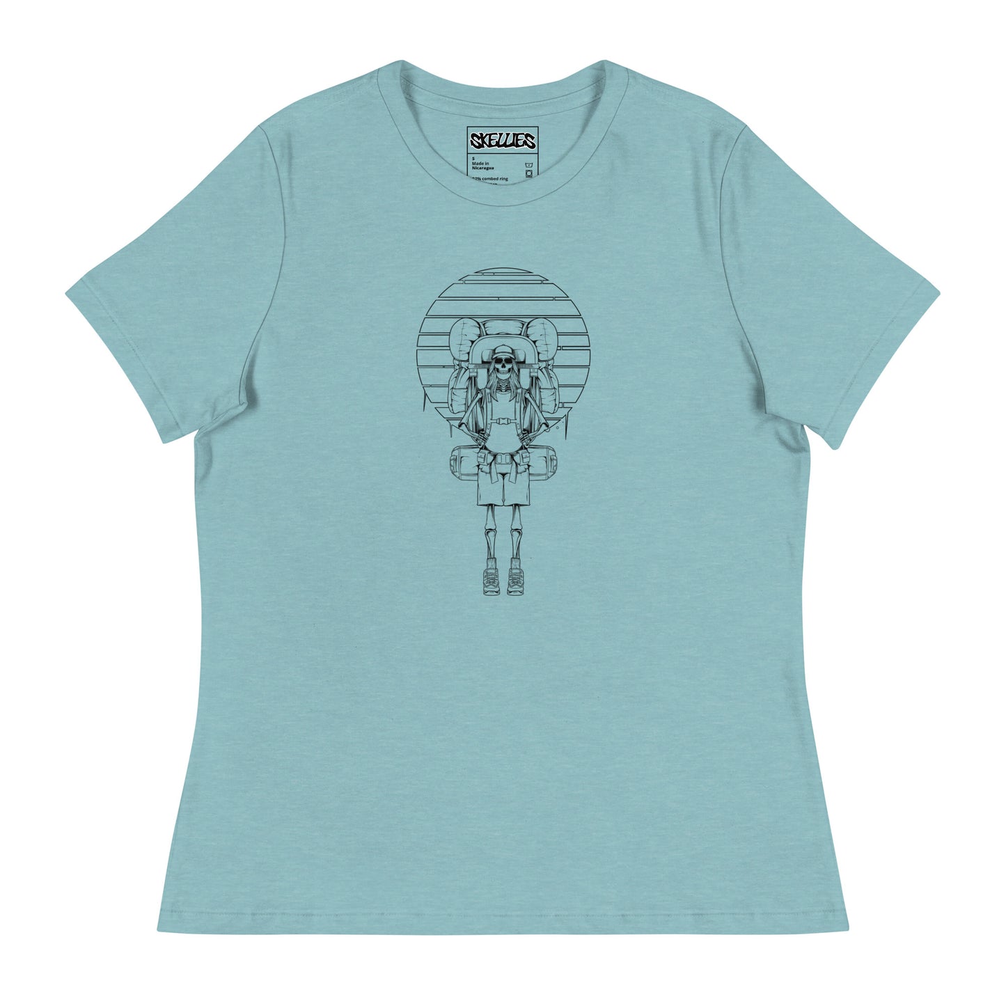 SKELLIES Women's Graphic T-shirt - Skeleton Hiking T-shirt Line Print, Relaxed Fit, Casual Wear