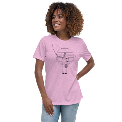 SKELLIES Women's Graphic T-shirt - Skeleton Fly Fishing T-shirt Line Print, Relaxed Fit, Casual Wear