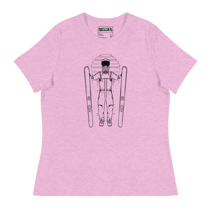 SKELLIES Women's Graphic T-shirt - Skeleton Skiing T-shirt Line Print, Relaxed Fit, Casual Wear