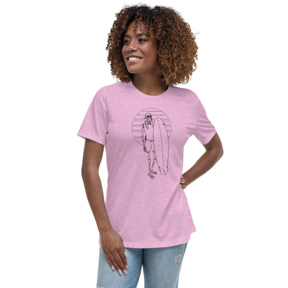 SKELLIES Women's Graphic T-shirt - Skeleton Surfing T-shirt Line Print, Relaxed Fit, Casual Wear