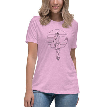 SKELLIES Women's Graphic T-shirt - Skeleton Wakesurfing T-shirt Line Print, Relaxed Fit, Casual Wear