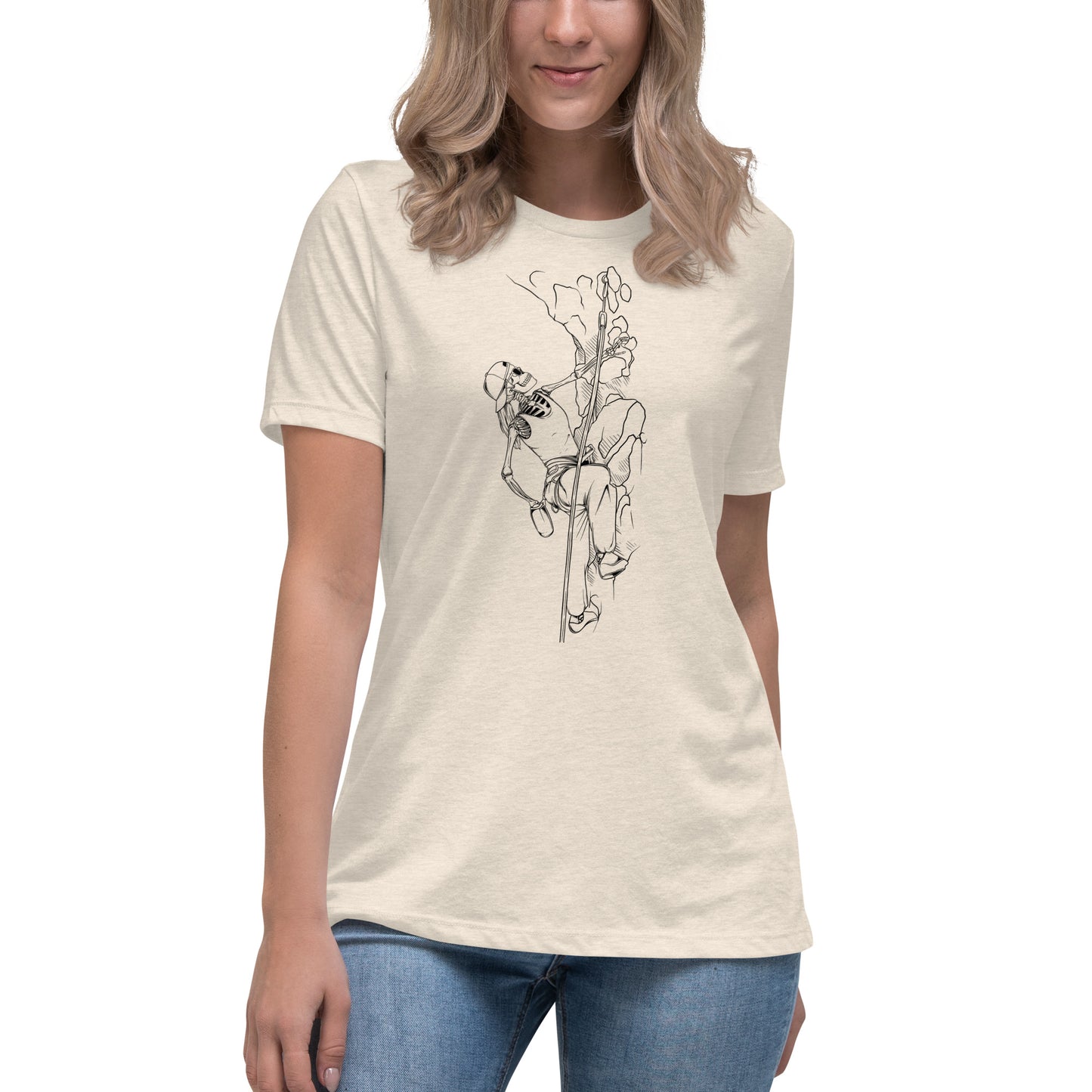 SKELLIES Women's Graphic T-shirt - Skeleton Rock Climbing T-shirt Line Print, Relaxed Fit, Casual Wear