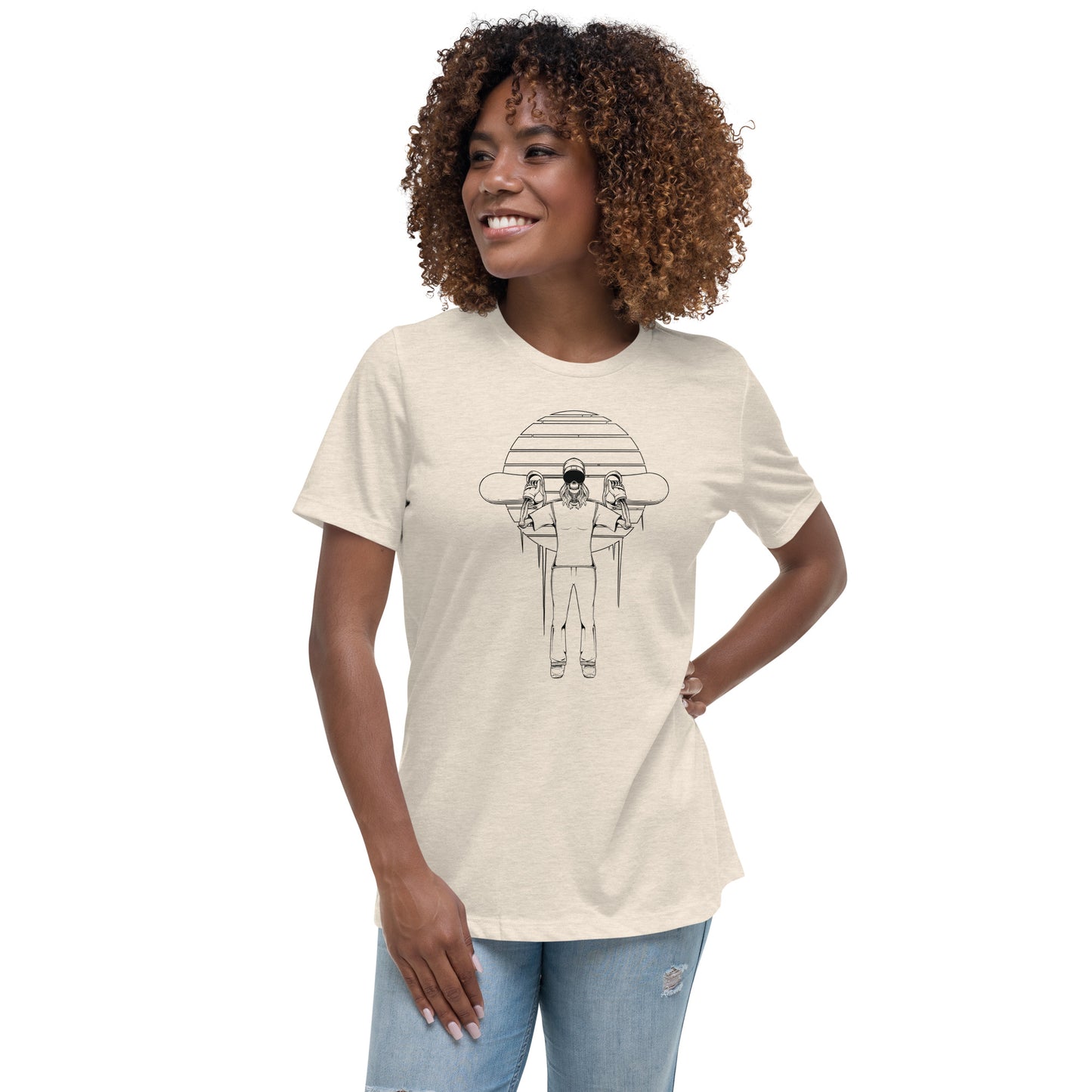 SKELLIES Women's Graphic T-shirt - Skeleton Snowboarding T-shirt Line Print, Relaxed Fit, Casual Wear