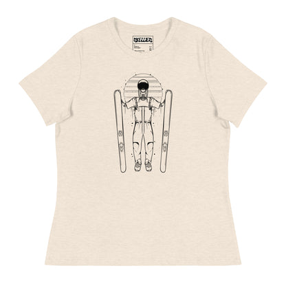 SKELLIES Women's Graphic T-shirt - Skeleton Skiing T-shirt Line Print, Relaxed Fit, Casual Wear