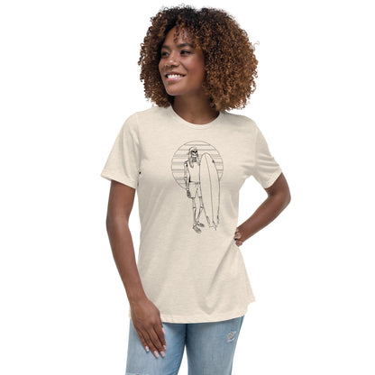 SKELLIES Women's Graphic T-shirt - Skeleton Surfing T-shirt Line Print, Relaxed Fit, Casual Wear