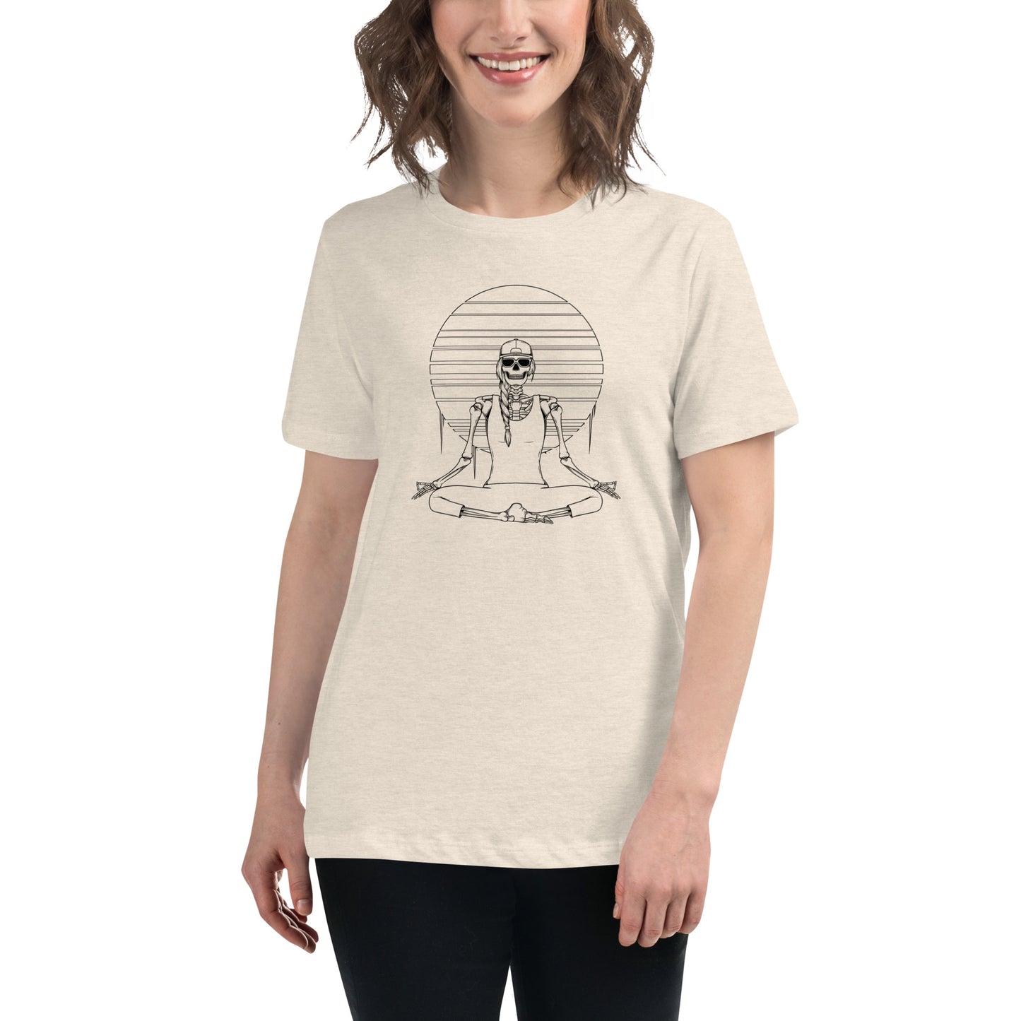 SKELLIES Women's Graphic T-shirt - Skeleton Yoga T-shirt Line Print, Relaxed Fit, Casual Wear