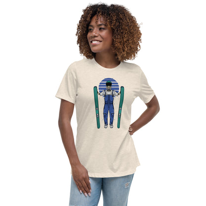 SKELLIES Women's Graphic T-shirt - Skeleton Skiing T-shirt Print, Relaxed Fit, Casual Wear