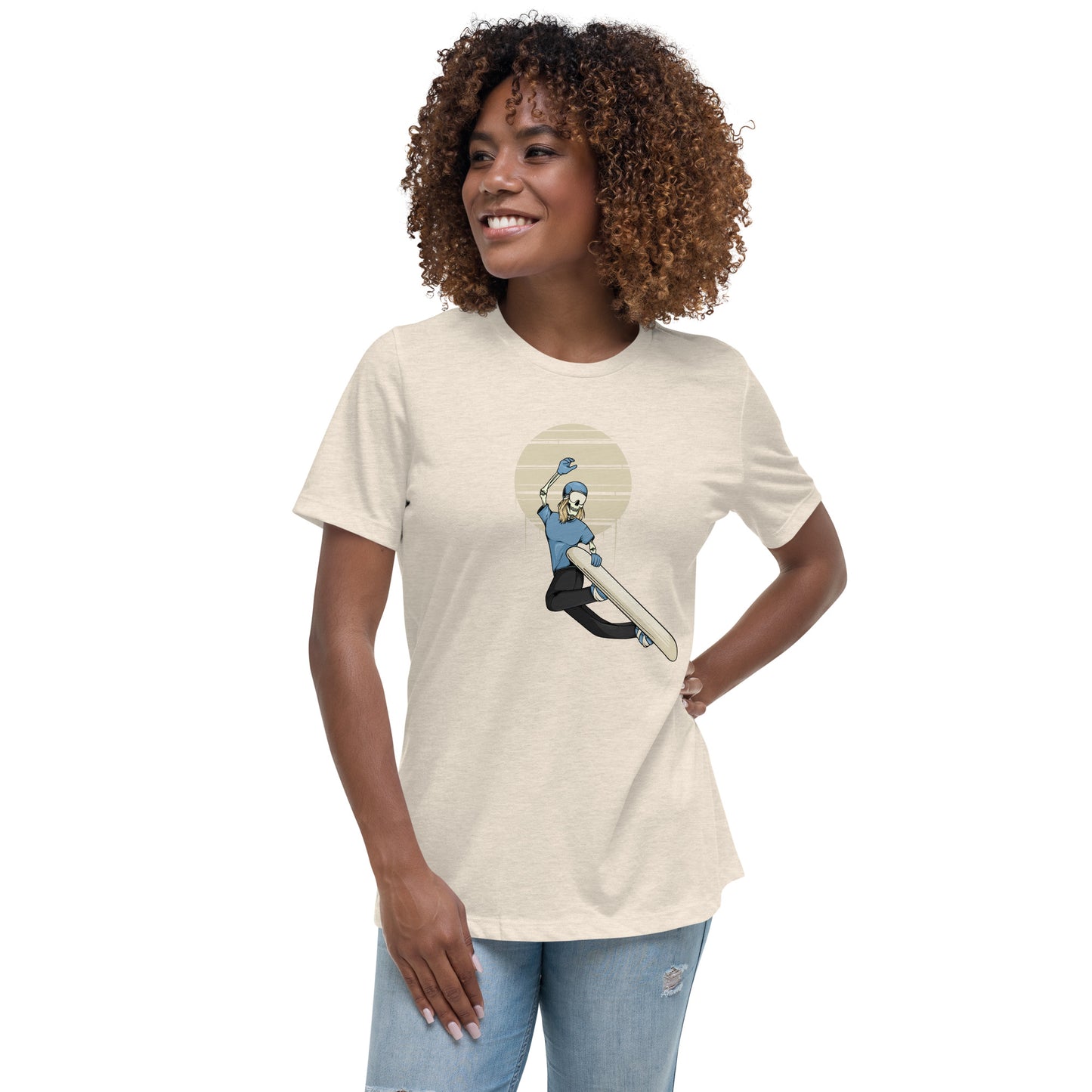 SKELLIES Women's Graphic T-shirt - Skeleton Snowboarding Grab T-shirt Print, Relaxed Fit, Casual Wear