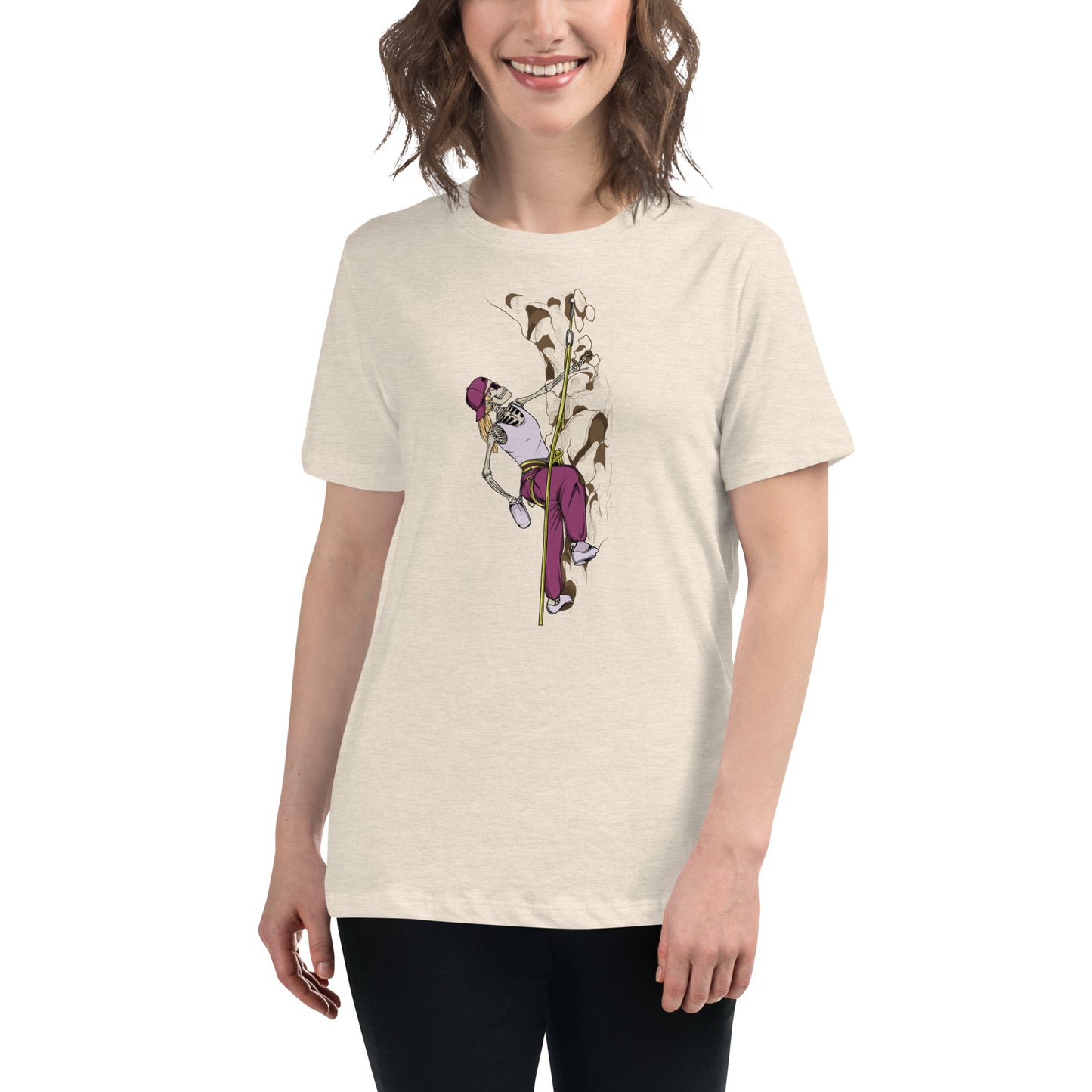 SKELLIES Women's Graphic T-shirt - Skeleton Rock Climbing T-shirt Print, Relaxed Fit, Casual Wear