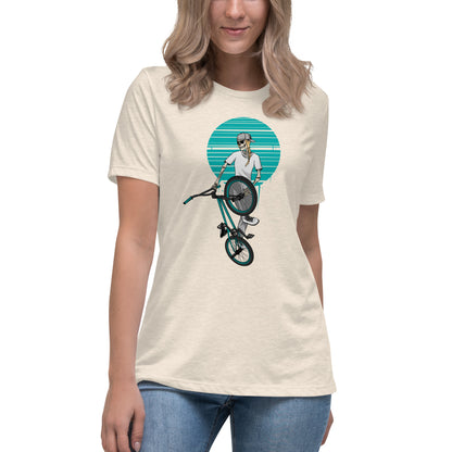 SKELLIES Women's Graphic T-shirt - Skeleton BMXing T-shirt Print, Relaxed Fit, Casual Wear