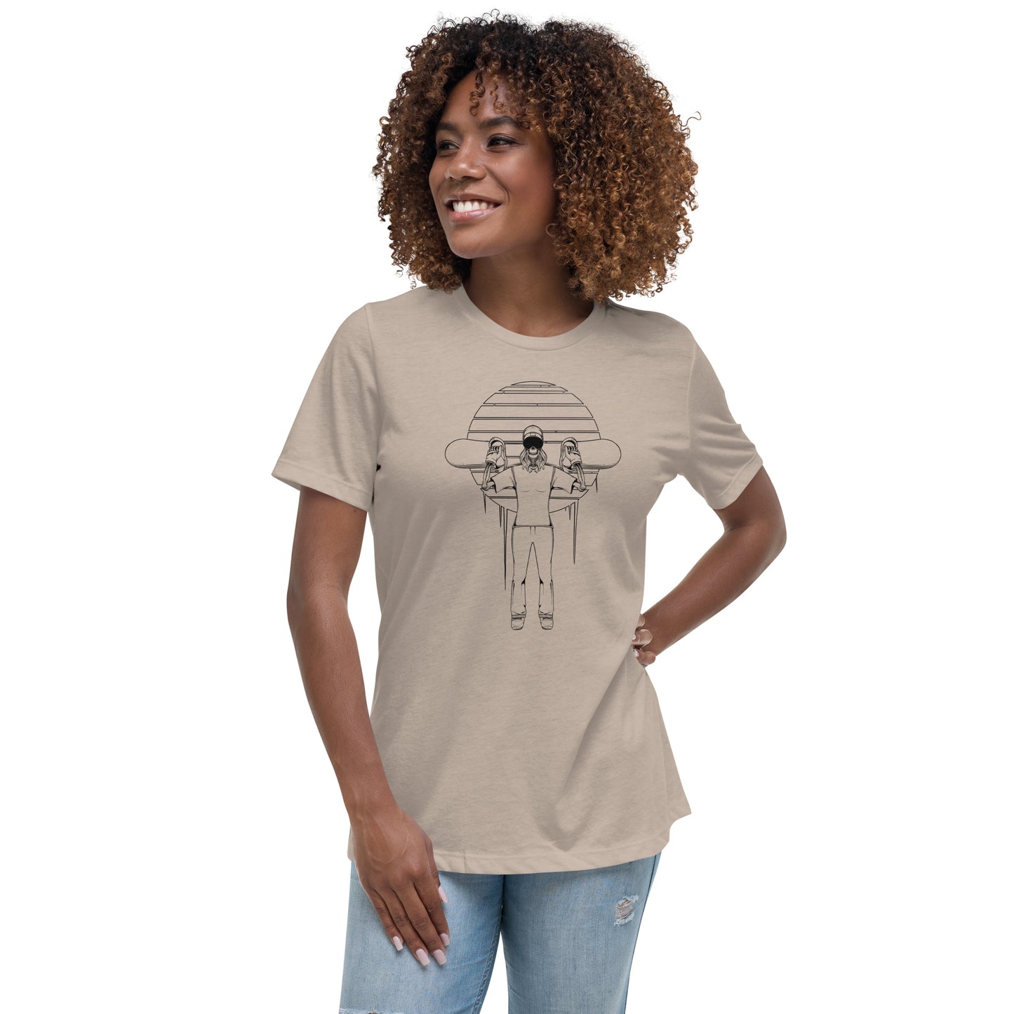 SKELLIES Women's Graphic T-shirt - Skeleton Snowboarding T-shirt Line Print, Relaxed Fit, Casual Wear