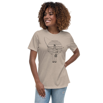 SKELLIES Women's Graphic T-shirt - Skeleton Fly Fishing T-shirt Line Print, Relaxed Fit, Casual Wear