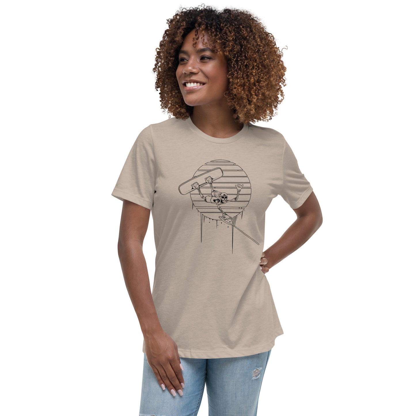 SKELLIES Women's Graphic T-shirt - Skeleton Wakeboarding T-shirt Line Print, Relaxed Fit, Casual Wear