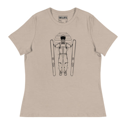 SKELLIES Women's Graphic T-shirt - Skeleton Skiing T-shirt Line Print, Relaxed Fit, Casual Wear