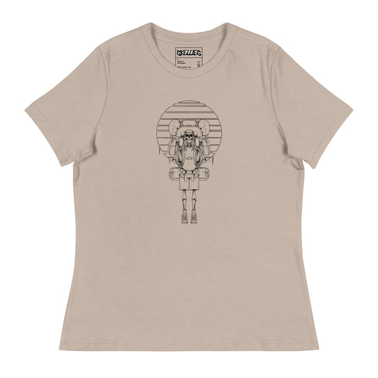 SKELLIES Women's Graphic T-shirt - Skeleton Hiking T-shirt Line Print, Relaxed Fit, Casual Wear