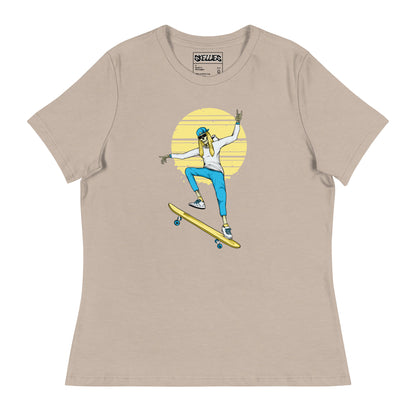 SKELLIES Women's Graphic T-shirt - Skeleton Skateboarding T-shirt Print, Relaxed Fit, Casual Wear