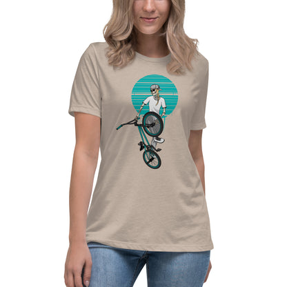 SKELLIES Women's Graphic T-shirt - Skeleton BMXing T-shirt Print, Relaxed Fit, Casual Wear