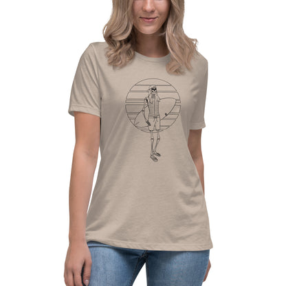 SKELLIES Women's Graphic T-shirt - Skeleton Wakesurfing T-shirt Line Print, Relaxed Fit, Casual Wear