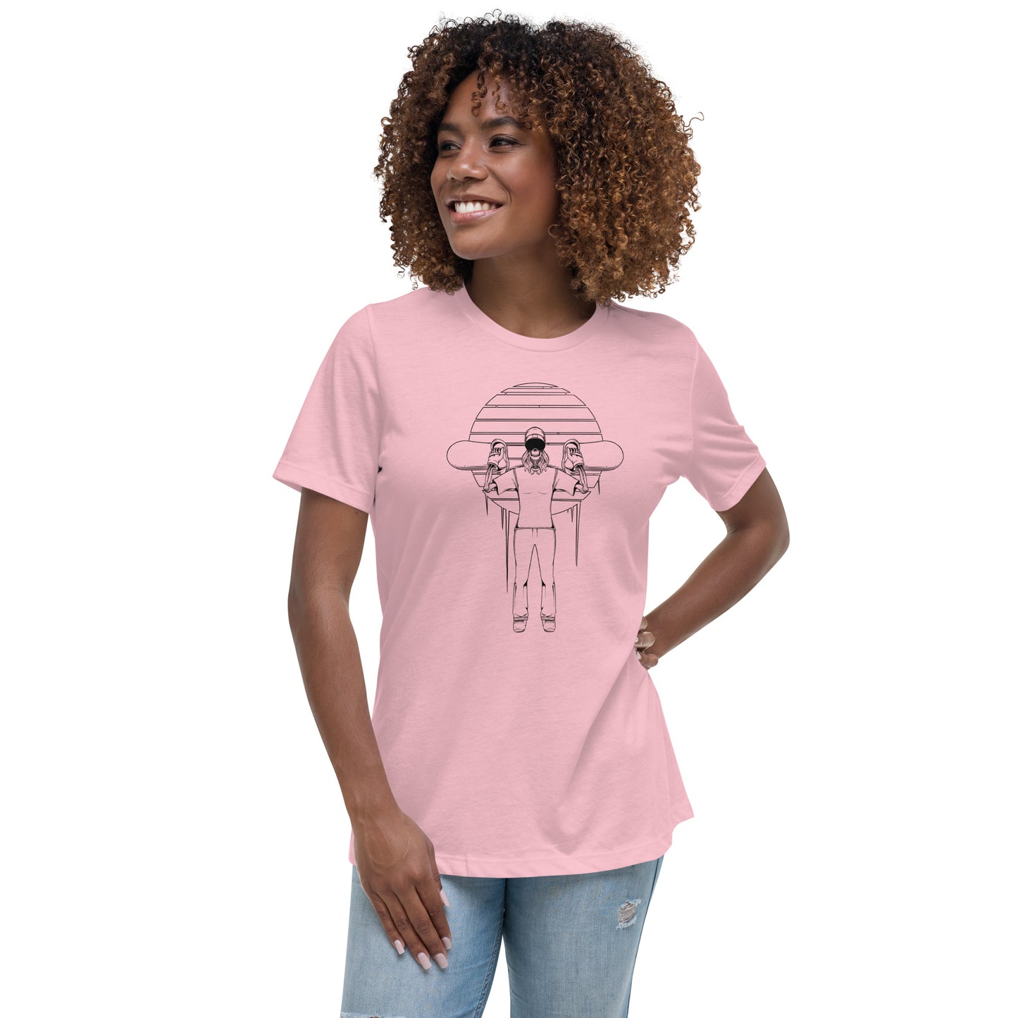 SKELLIES Women's Graphic T-shirt - Skeleton Snowboarding T-shirt Line Print, Relaxed Fit, Casual Wear