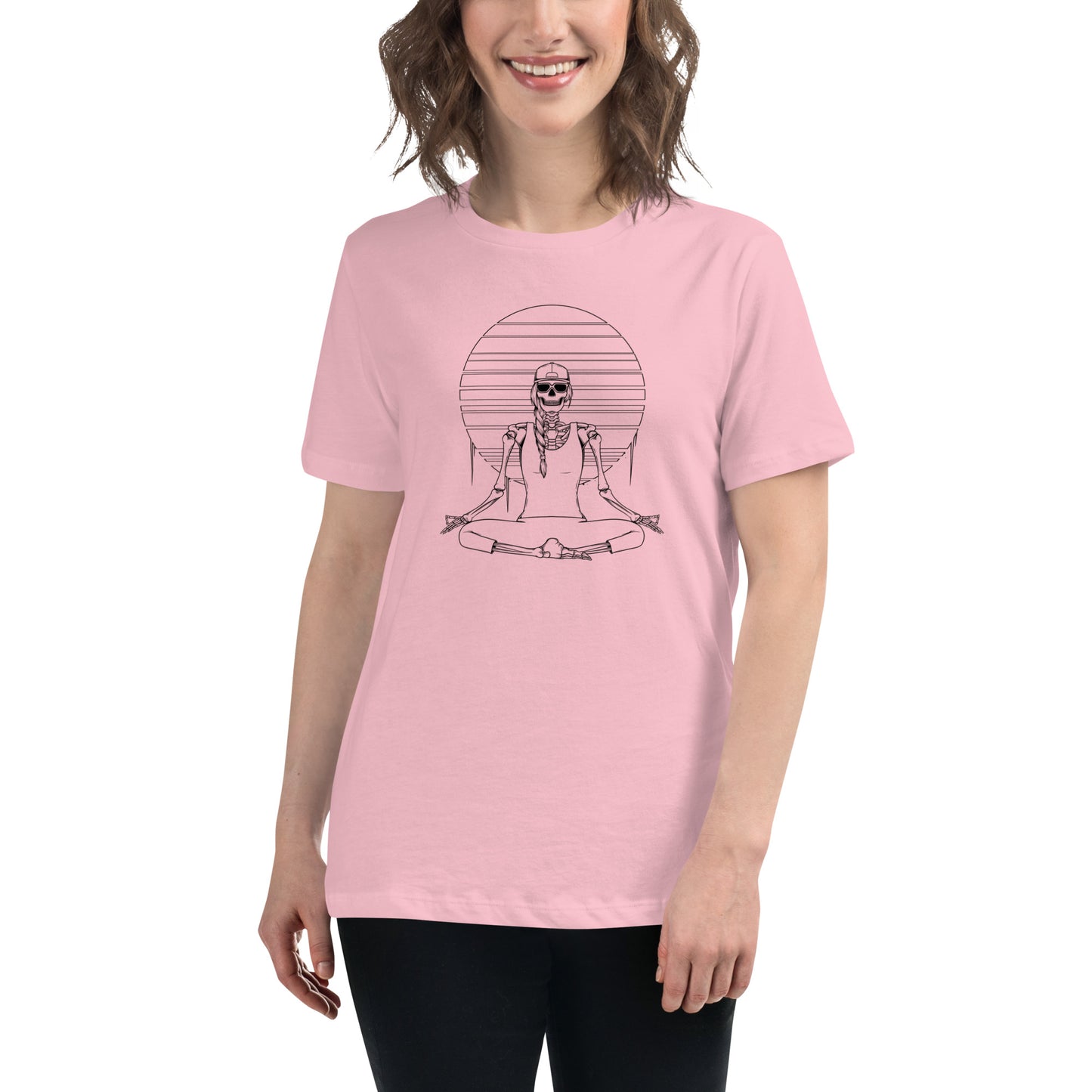 SKELLIES Women's Graphic T-shirt - Skeleton Yoga T-shirt Line Print, Relaxed Fit, Casual Wear