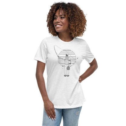 SKELLIES Women's Graphic T-shirt - Skeleton Fly Fishing T-shirt Line Print, Relaxed Fit, Casual Wear