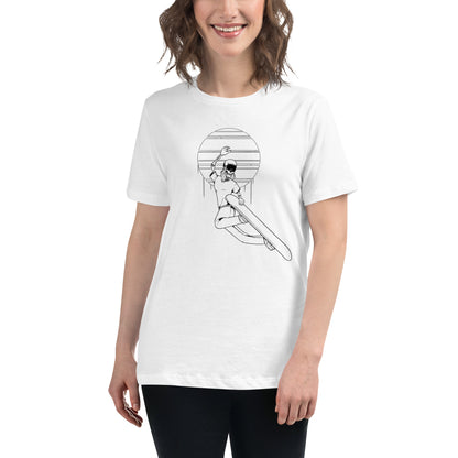 SKELLIES Women's Graphic T-shirt - Skeleton Snowboarding Grab T-shirt Line Print, Relaxed Fit, Casual Wear