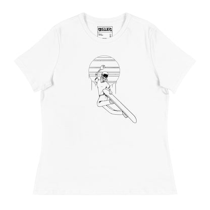 SKELLIES Women's Graphic T-shirt - Skeleton Snowboarding Grab T-shirt Line Print, Relaxed Fit, Casual Wear