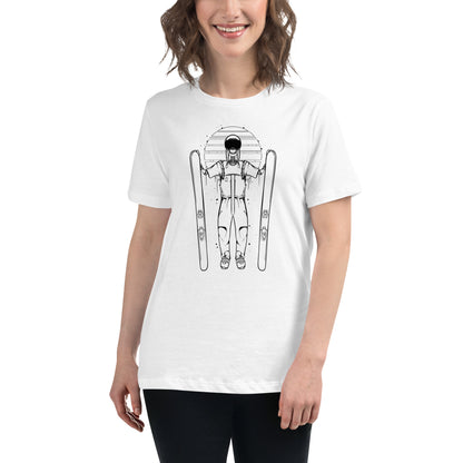 SKELLIES Women's Graphic T-shirt - Skeleton Skiing T-shirt Line Print, Relaxed Fit, Casual Wear