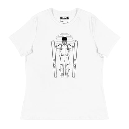 SKELLIES Women's Graphic T-shirt - Skeleton Skiing T-shirt Line Print, Relaxed Fit, Casual Wear