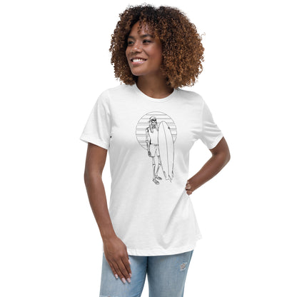 SKELLIES Women's Graphic T-shirt - Skeleton Surfing T-shirt Line Print, Relaxed Fit, Casual Wear