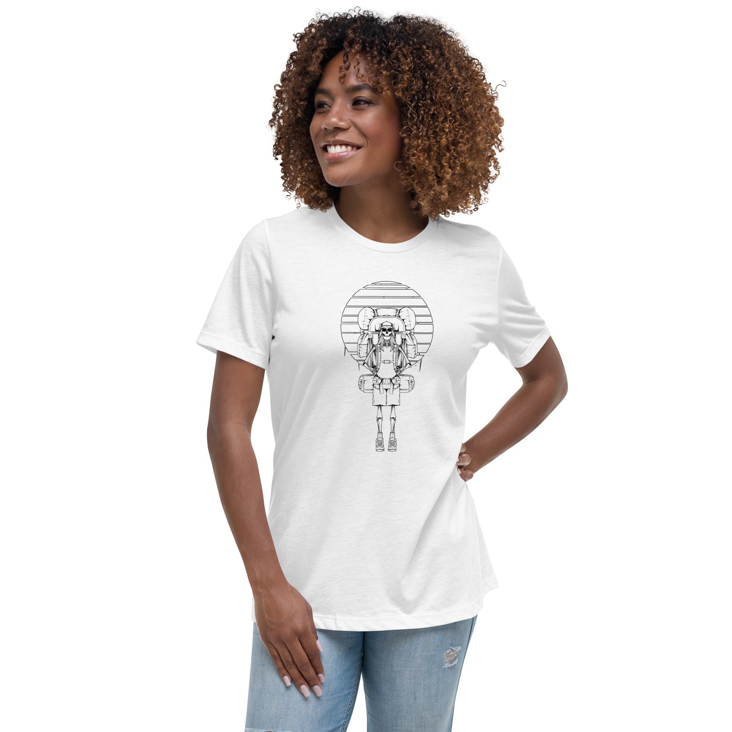 SKELLIES Women's Graphic T-shirt - Skeleton Hiking T-shirt Line Print, Relaxed Fit, Casual Wear