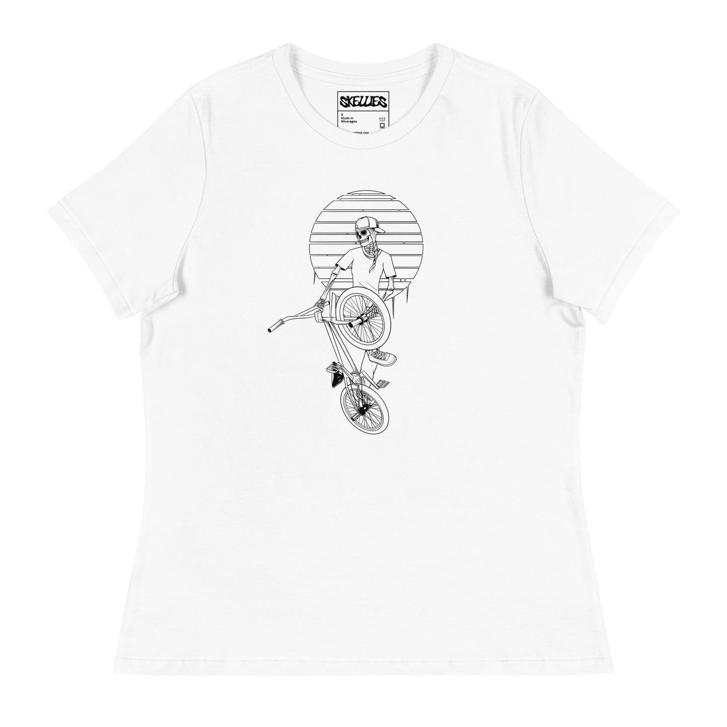 SKELLIES Women's Graphic T-shirt - Skeleton BMXING T-shirt Line Print, Regular Fit, Casual Wear