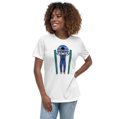 SKELLIES Women's Graphic T-shirt - Skeleton Skiing T-shirt Print, Relaxed Fit, Casual Wear