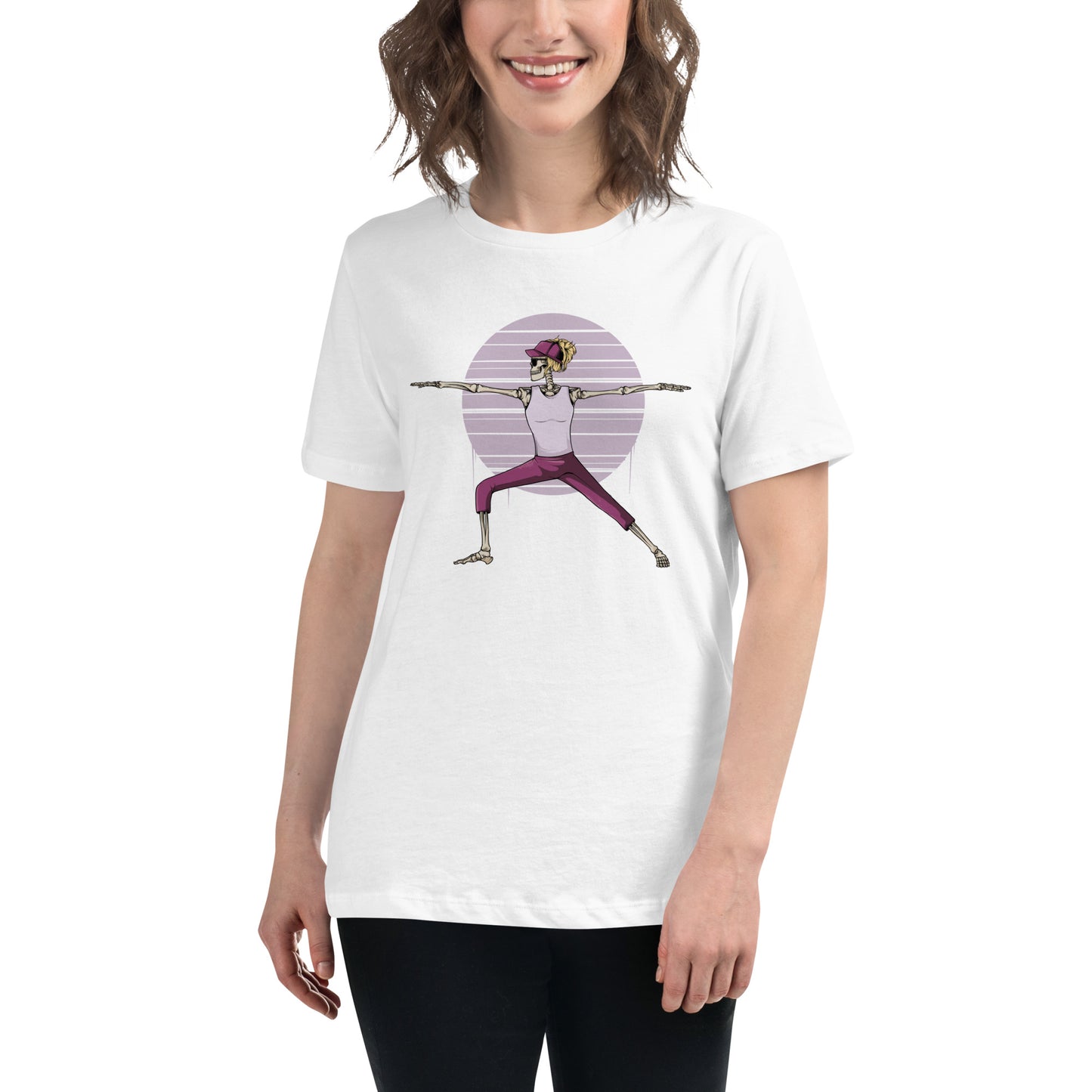 SKELLIES Women's Graphic T-shirt - Skeleton Yoga Warrior T-shirt Print, Relaxed Fit, Casual Wear