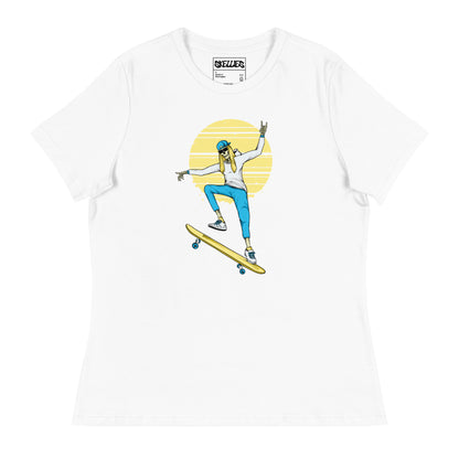 SKELLIES Women's Graphic T-shirt - Skeleton Skateboarding T-shirt Print, Relaxed Fit, Casual Wear