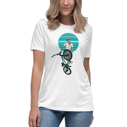 SKELLIES Women's Graphic T-shirt - Skeleton BMXing T-shirt Print, Relaxed Fit, Casual Wear