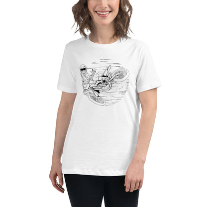 SKELLIES Women's Graphic T-shirt - Skeleton Motocross T-shirt Line Print, Relaxed Fit, Casual Wear